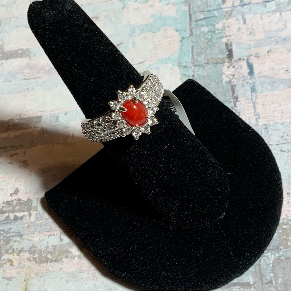 NWT .41 ct Orange Ethiopian Opal & 1.35 ctw White Zircon 925 JTV Ring Sz 6.75